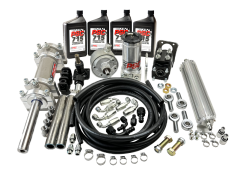 PSC FHK400P Full Hydraulic Steering Kit for rock crawlers and off-road vehicles, includes double-ended cylinder, orbital valve, reservoir, pump, and hardware for precise and powerful steering control in extreme terrain